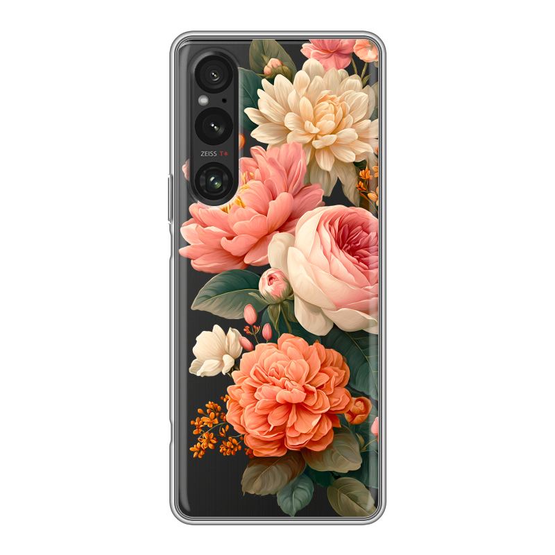 Силиконовый противоударный чехол на Sony Xperia 1 V с принтом цветы Силиконовый противоударный чехол на Sony Xperia 1 V с принтом цветы