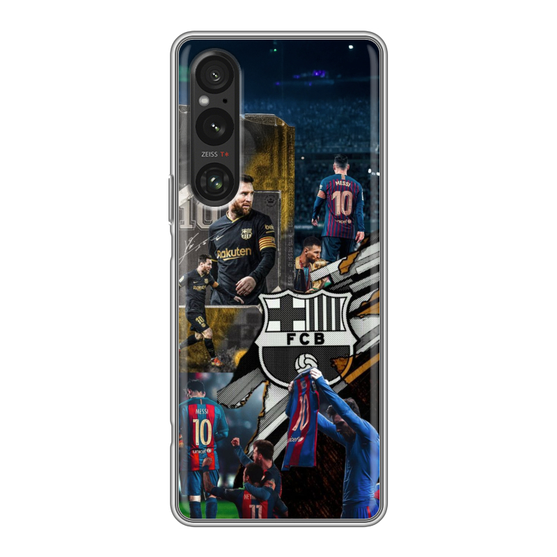 Силиконовый противоударный чехол на Sony Xperia 1 V с принтом Messi Barcelona Силиконовый противоударный чехол на Sony Xperia 1 V с принтом Messi Barcelona