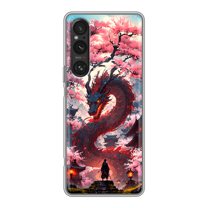 Силиконовый противоударный чехол на Sony Xperia 1 V с принтом Дракон Японский Силиконовый противоударный чехол на Sony Xperia 1 V с принтом Дракон Японский