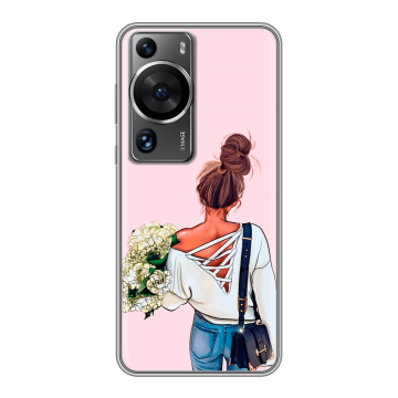 Силиконовый чехол на Huawei P60 с принтом Девушка и букет Силиконовый чехол на Huawei P60 с принтом Девушка и букет