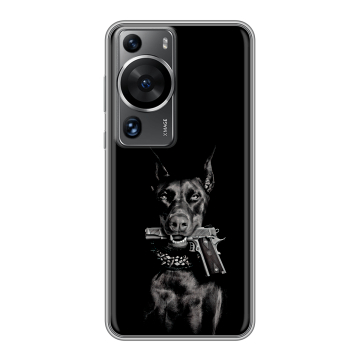 Силиконовый чехол на Huawei P60 с принтом Доберман и пистолет Силиконовый чехол на Huawei P60 с принтом Доберман и пистолет