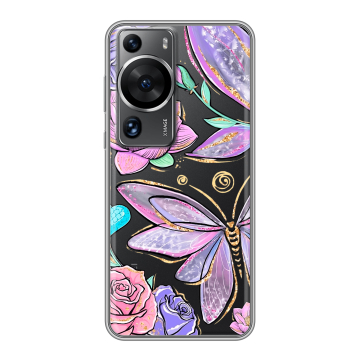 Силиконовый чехол на Huawei P60 с принтом Бабочки и цветы