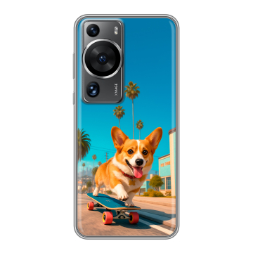 Силиконовый чехол на Huawei P60 с принтом Корги на скейте