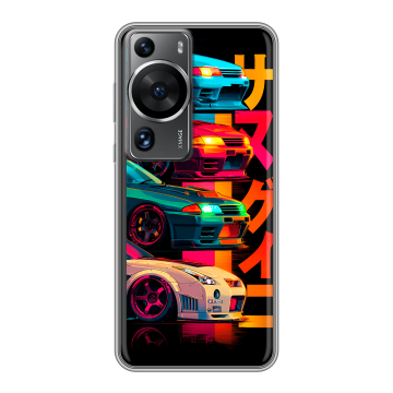 Силиконовый чехол на Huawei P60 с принтом Гоночные машины