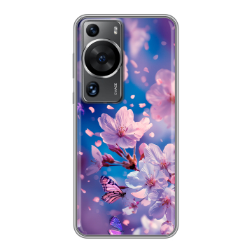 Силиконовый чехол на Huawei P60 с принтом цветы бабочки