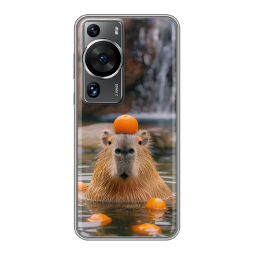 Силиконовый чехол на Huawei P60 с принтом Капибара с апельсином
