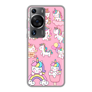 Силиконовый чехол на Huawei P60 с принтом Единороги и радуга