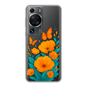 Силиконовый чехол на Huawei P60 с принтом цветы бабочки Силиконовый чехол на Huawei P60 с принтом цветы бабочки