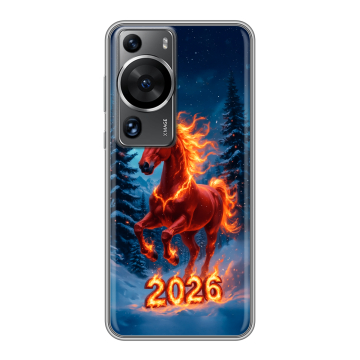 Силиконовый чехол на Huawei P60 с принтом Новый год коня Силиконовый чехол на Huawei P60 с принтом Новый год коня