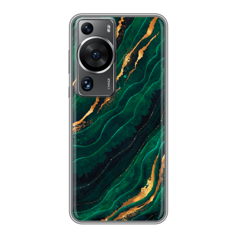 Силиконовый противоударный чехол на Huawei P60 с принтом Мрамор зеленое золото Силиконовый противоударный чехол на Huawei P60 с принтом Мрамор зеленое золото