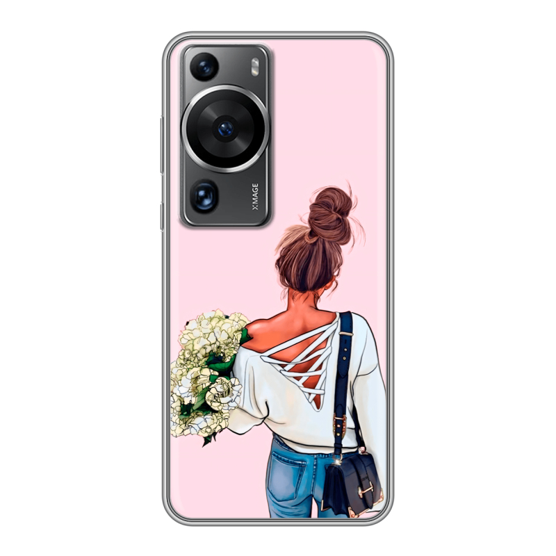 Силиконовый чехол на Huawei P60 с принтом Девушка и букет Силиконовый чехол на Huawei P60 с принтом Девушка и букет