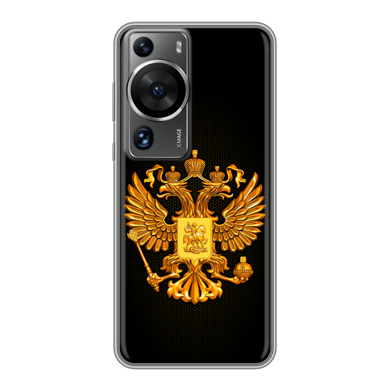 Силиконовый противоударный чехол на Huawei P60 с принтом Герб России желтый Силиконовый противоударный чехол на Huawei P60 с принтом Герб России желтый