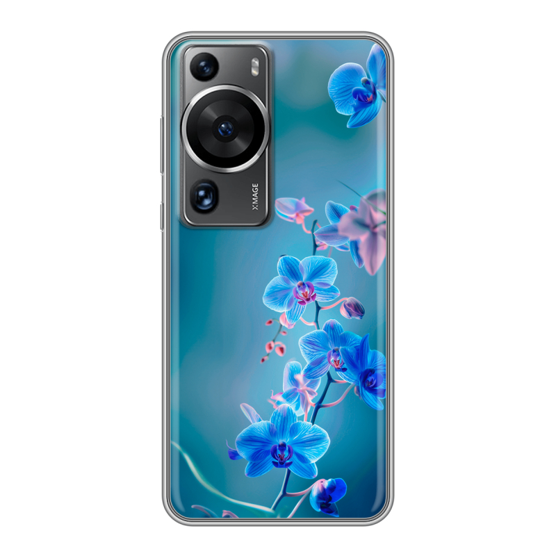 Силиконовый противоударный чехол на Huawei P60 с принтом Голубые цветы Силиконовый противоударный чехол на Huawei P60 с принтом Голубые цветы