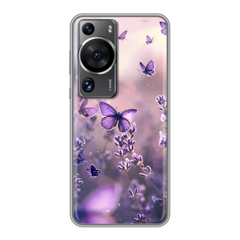 Силиконовый чехол на Huawei P60 с принтом бабочки и лаванда Силиконовый чехол на Huawei P60 с принтом бабочки и лаванда