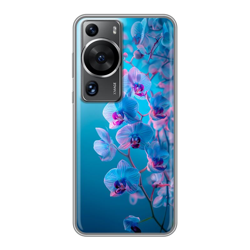 Силиконовый противоударный чехол на Huawei P60 с принтом голубые орхидеи Силиконовый противоударный чехол на Huawei P60 с принтом голубые орхидеи