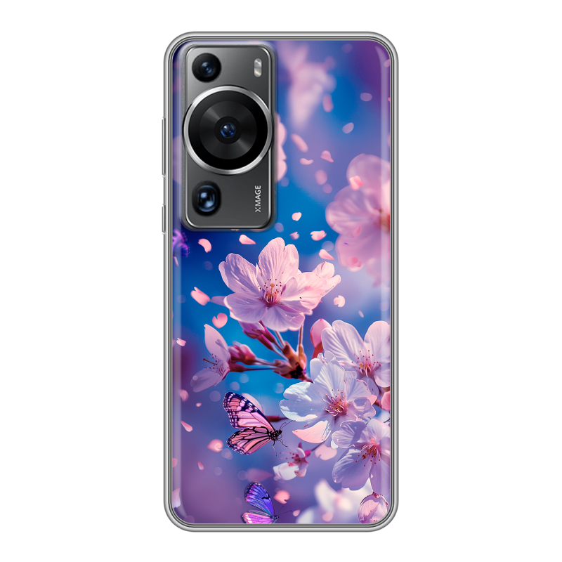 Силиконовый чехол на Huawei P60 с принтом цветы бабочки Силиконовый чехол на Huawei P60 с принтом цветы бабочки