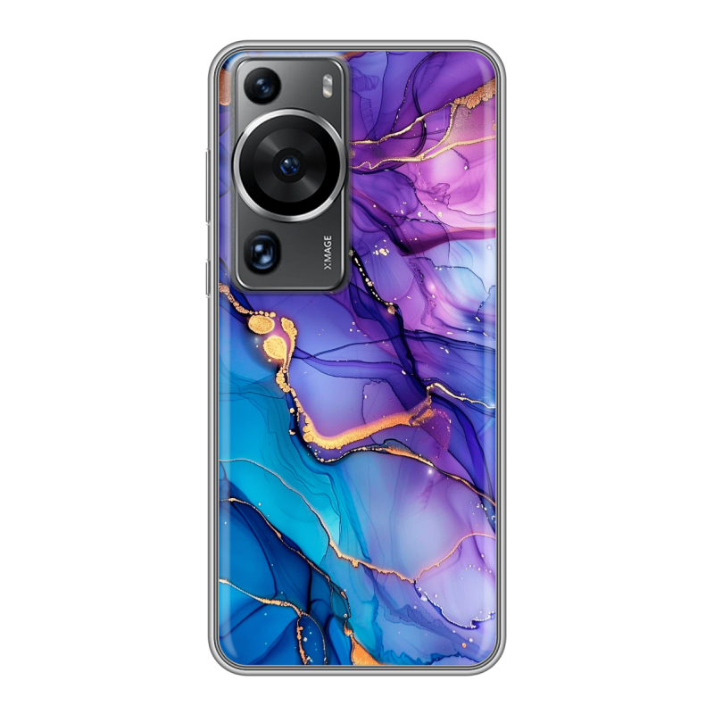 Силиконовый противоударный чехол на Huawei P60 с принтом синий мрамор Силиконовый противоударный чехол на Huawei P60 с принтом синий мрамор