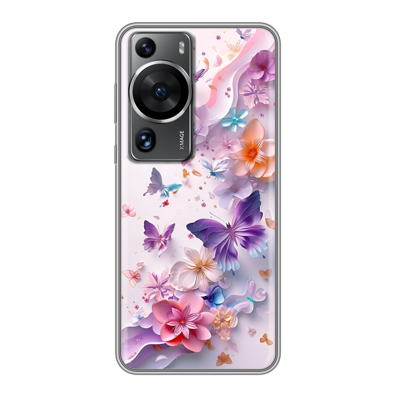 Силиконовый противоударный чехол на Huawei P60 с принтом цветы бабочки Силиконовый противоударный чехол на Huawei P60 с принтом цветы бабочки