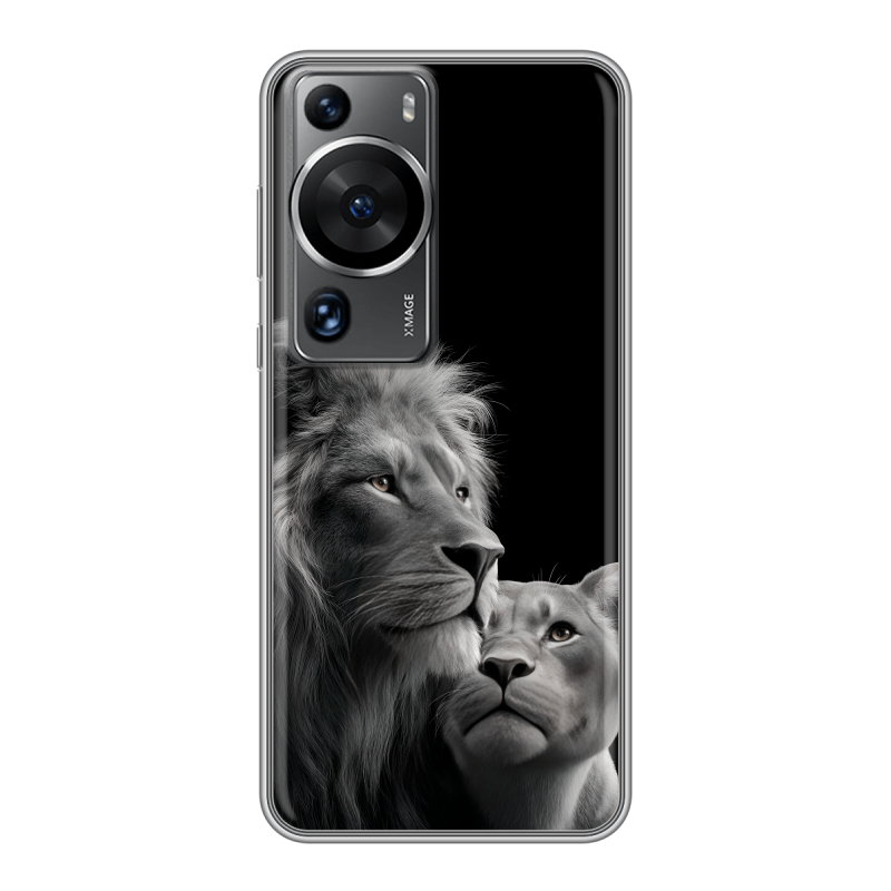 Силиконовый противоударный чехол на Huawei P60 с принтом Лев кошки Силиконовый противоударный чехол на Huawei P60 с принтом Лев кошки