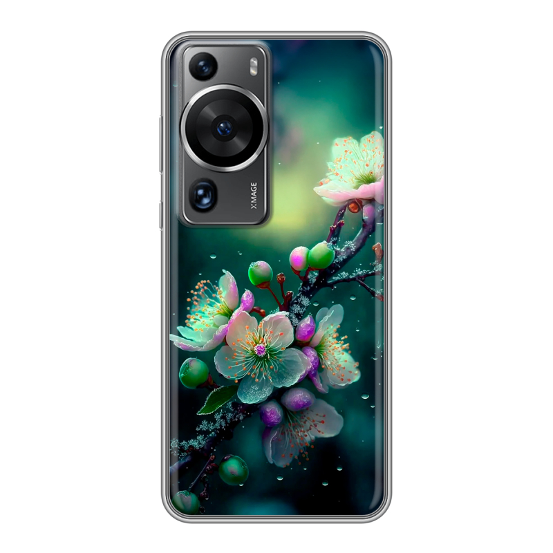 Силиконовый противоударный чехол на Huawei P60 с принтом Цветы и мрамор Силиконовый противоударный чехол на Huawei P60 с принтом Цветы и мрамор