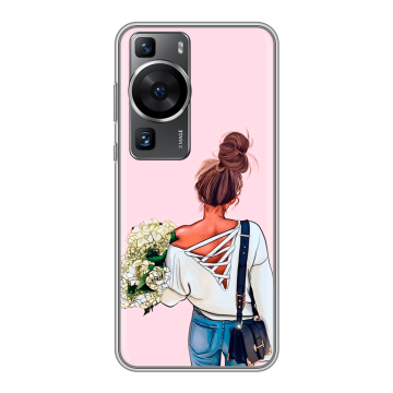 Силиконовый чехол на Huawei P60 Pro с принтом Девушка и букет