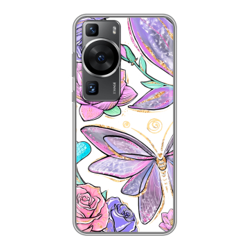 Силиконовый чехол на Huawei P60 Pro с принтом Бабочки и цветы Силиконовый чехол на Huawei P60 Pro с принтом Бабочки и цветы