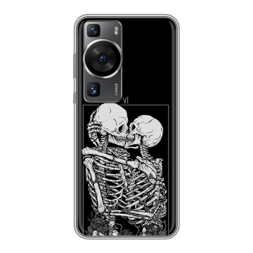 Силиконовый чехол на Huawei P60 Pro с принтом Поцелуй скелетов