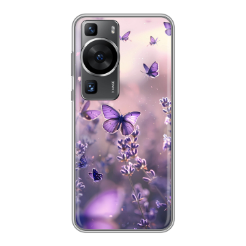 Силиконовый чехол на Huawei P60 Pro с принтом бабочки и лаванда