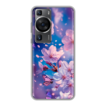 Силиконовый чехол на Huawei P60 Pro с принтом цветы бабочки Силиконовый чехол на Huawei P60 Pro с принтом цветы бабочки