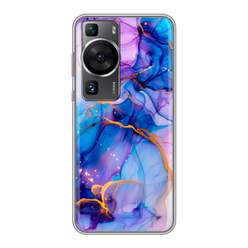 Силиконовый чехол на Huawei P60 Pro с принтом синий мрамор