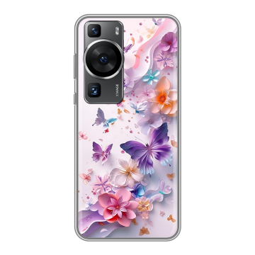 Силиконовый чехол на Huawei P60 Pro с принтом цветы бабочки