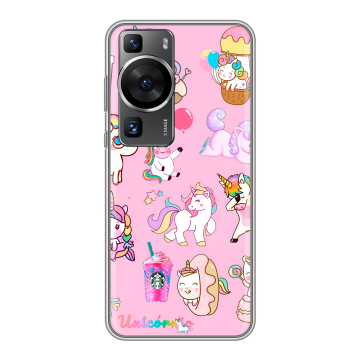 Силиконовый чехол на Huawei P60 Pro с принтом розовые единороги