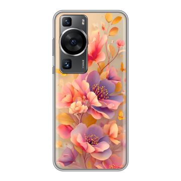 Силиконовый чехол на Huawei P60 Pro с принтом Цветы и бабочки Силиконовый чехол на Huawei P60 Pro с принтом Цветы и бабочки