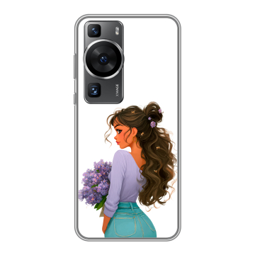 Силиконовый чехол на Huawei P60 Pro с принтом девушка цветы Силиконовый чехол на Huawei P60 Pro с принтом девушка цветы