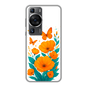 Силиконовый чехол на Huawei P60 Pro с принтом цветы бабочки Силиконовый чехол на Huawei P60 Pro с принтом цветы бабочки