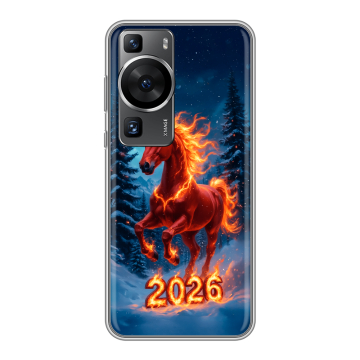 Силиконовый чехол на Huawei P60 Pro с принтом Новый год коня Силиконовый чехол на Huawei P60 Pro с принтом Новый год коня