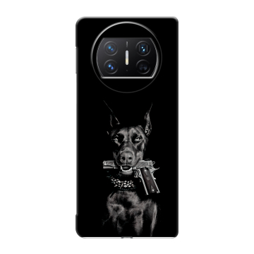 Пластиковый чехол на Huawei Mate X3 с принтом Доберман и пистолет Пластиковый чехол на Huawei Mate X3 с принтом Доберман и пистолет