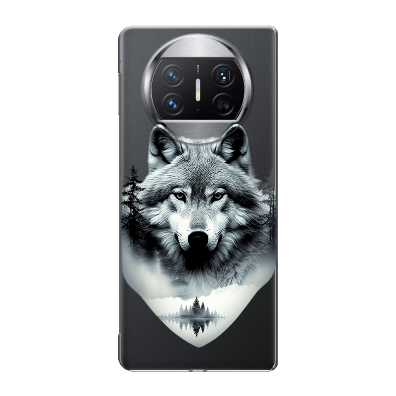 Пластиковый чехол на Huawei Mate X3 с принтом Волк в лесу Пластиковый чехол на Huawei Mate X3 с принтом Волк в лесу