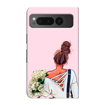 Пластиковый чехол на Google Pixel Fold с принтом Девушка и букет