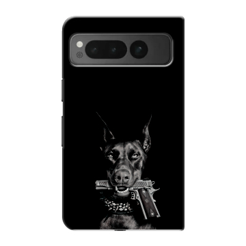 Пластиковый чехол на Google Pixel Fold с принтом Доберман и пистолет Пластиковый чехол на Google Pixel Fold с принтом Доберман и пистолет