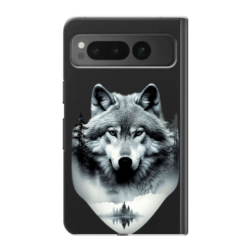 Пластиковый чехол на Google Pixel Fold с принтом Волк в лесу Пластиковый чехол на Google Pixel Fold с принтом Волк в лесу