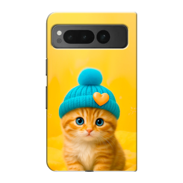 Пластиковый чехол на Google Pixel Fold с принтом Котенок в шапке Пластиковый чехол на Google Pixel Fold с принтом Котенок в шапке