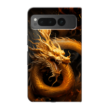 Пластиковый чехол на Google Pixel Fold с принтом Золотой дракон Пластиковый чехол на Google Pixel Fold с принтом Золотой дракон