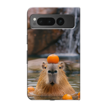 Пластиковый чехол на Google Pixel Fold с принтом Капибара с апельсином Пластиковый чехол на Google Pixel Fold с принтом Капибара с апельсином