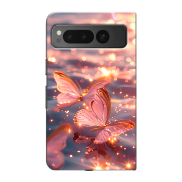 Пластиковый чехол на Google Pixel Fold с принтом бабочки розовые Пластиковый чехол на Google Pixel Fold с принтом бабочки розовые