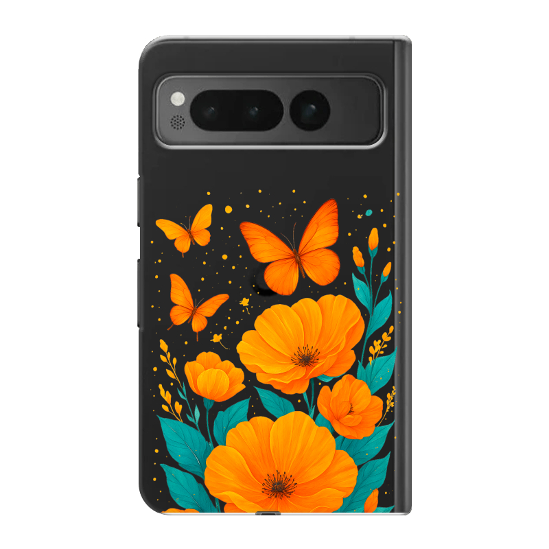 Пластиковый чехол на Google Pixel Fold с принтом цветы бабочки Пластиковый чехол на Google Pixel Fold с принтом цветы бабочки