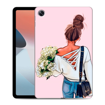 Силиконовый чехол на планшета OPPO Pad Air с принтом Девушка и букет Силиконовый чехол на планшета OPPO Pad Air с принтом Девушка и букет