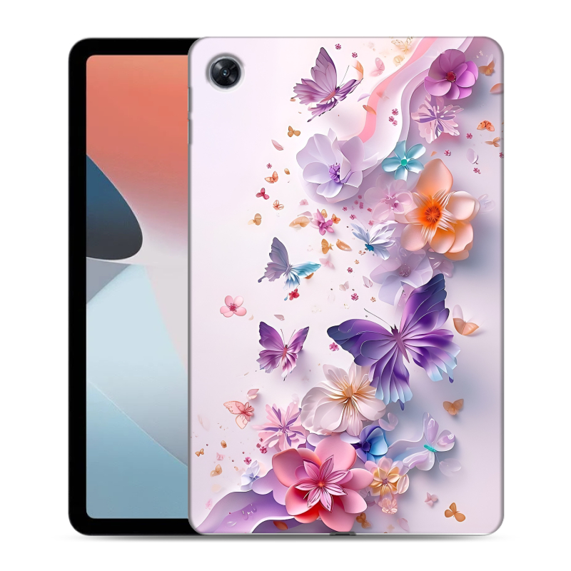 Силиконовый чехол на OPPO Pad Air с принтом цветы бабочки Силиконовый чехол на OPPO Pad Air с принтом цветы бабочки