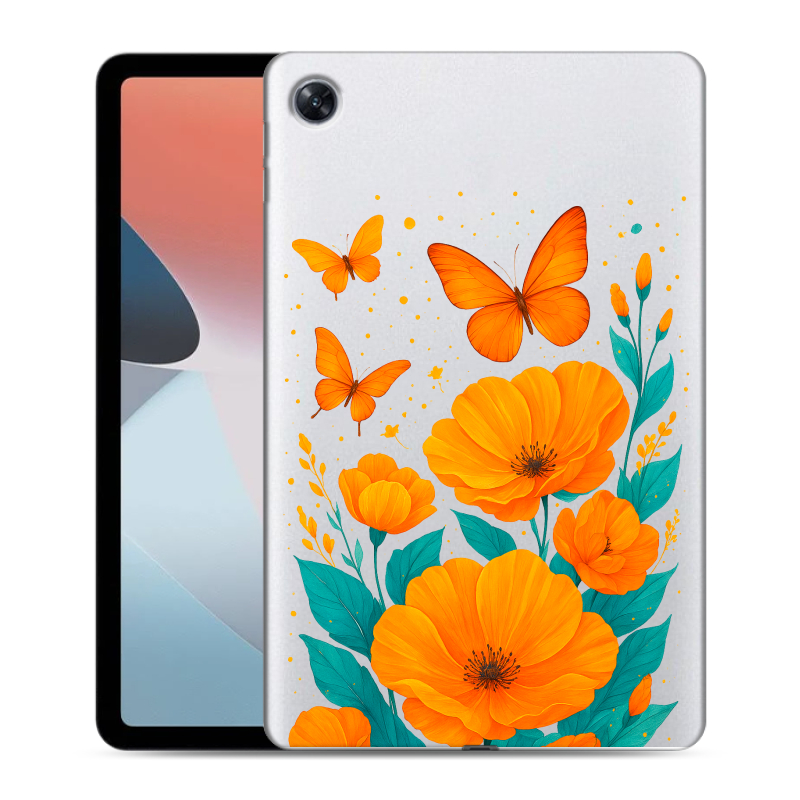 Силиконовый противоударный чехол на OPPO Pad Air с принтом цветы бабочки Силиконовый противоударный чехол на OPPO Pad Air с принтом цветы бабочки