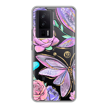 Силиконовый чехол на XIaomi Poco F5 Pro с принтом Бабочки и цветы